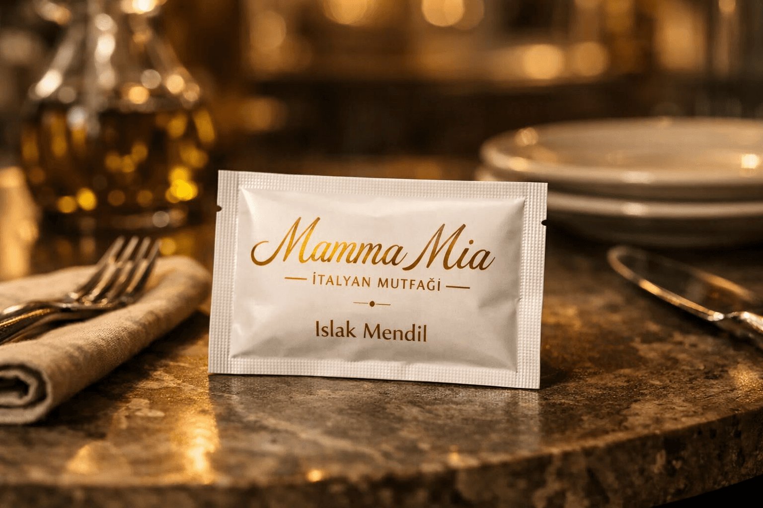 Mamma Mia İtalyan Mutfağı baskılı ıslak mendil